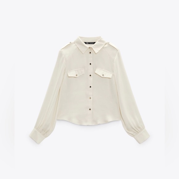 ZARA SATIN EFFECT FLAP BLOUSE - Picture 2 of 5